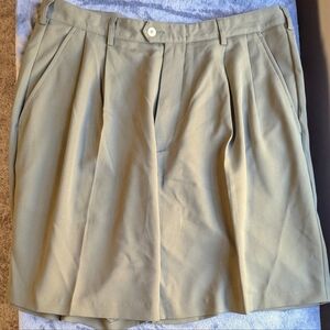 Alan Flusser Men Golf Chino Polyester Shorts Size 36 Pleated Front Green